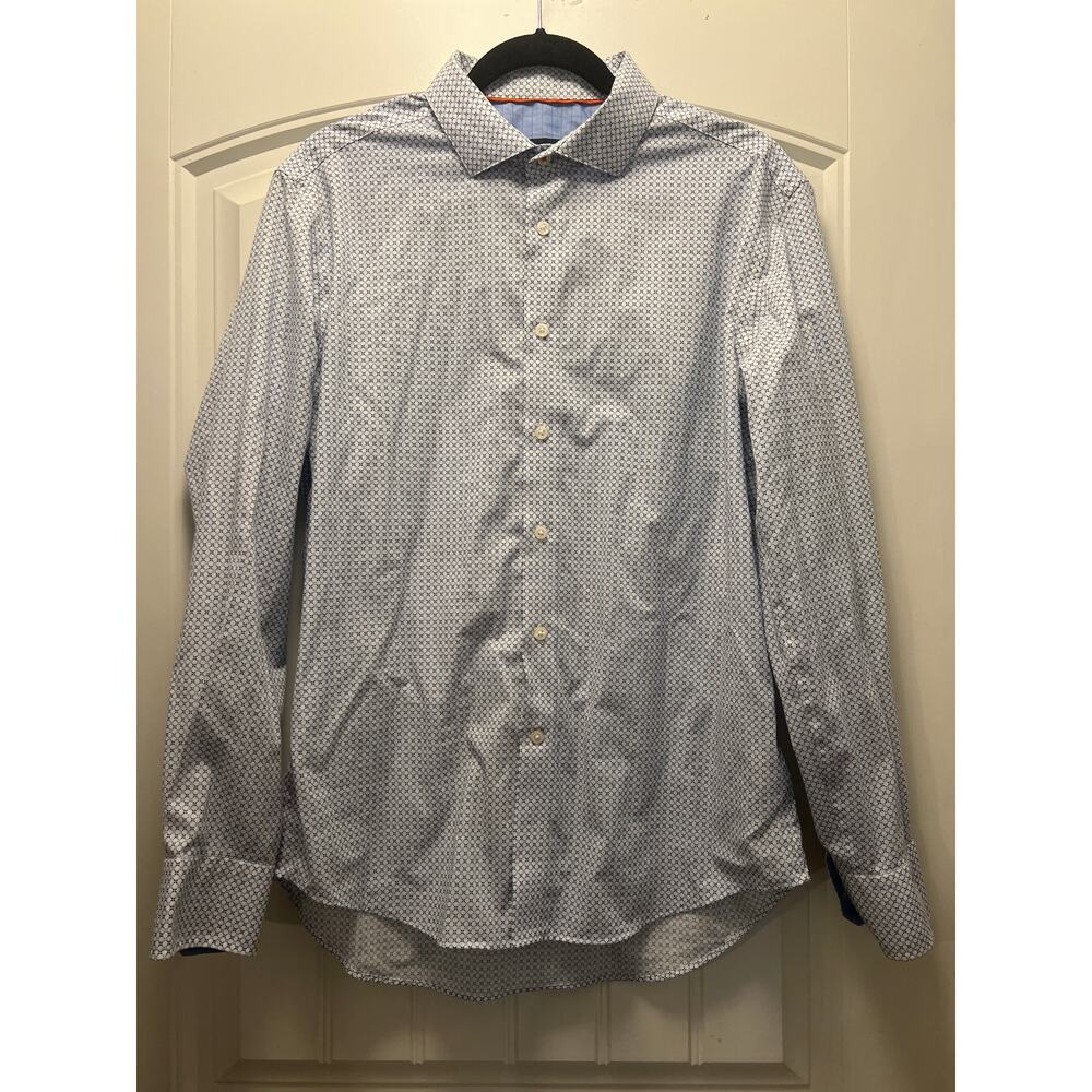 Egara Men’s Long Sleeve Slim Fit Stretch Button Down Shirt Size L Blue White‎